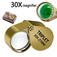 Loupe de bijoutier pliable chromée avec logo personnalisé, grossissement 30X21mm, lentille grossissante pour inspection, triple lentille or