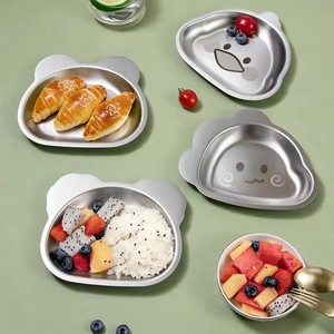 Plato de Cena Infantil de Acero Inoxidable 304, Plato de Comida para Bebés con Diseño de Dibujos Animados para Jardín de Infancia - Product Image 1