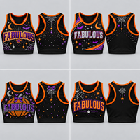 Haut de sport personnalisé pour entraînement de cheerleading d'Halloween, avec strass, uniforme de cheerleading, crop top, tenue d'entraînement d'équipe