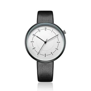 ساعات مع شعار مخصص بسعر رخيص للرجال ساعة معصم بسيطة بحزام من الجلد ساعة كوارتز حركة يابانية بتصميم حديث رائج