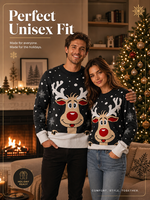 Pull de Noël en tricot jacquard 3D motif renne, unisexe, confortable, pour les fêtes d'hiver, service personnalisé direct usine