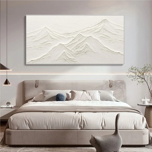 Peinture murale texturée en plâtre blanc, art abstrait montagne enneigée sur toile, œuvre d'art murale sans cadre pour hôtel et design intérieur - Product Image 3