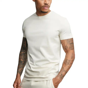 Camiseta de Manga Corta para Hombre, Cuello Redondo, Color Azul Claro, Corte Regular, Color Sólido, Informal, Tejido de Punto Jersey, Algodón - Product Image 3