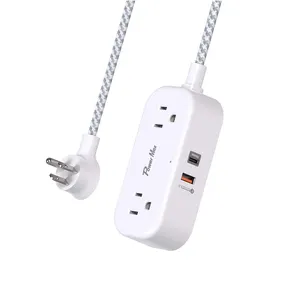 Hot Sale Dorm Room Essentials Power Supply Socket 2 Outlet Portable Plug Strip with 2 USB Ports Fast charger smart plug
