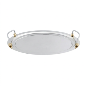 Nouveau plateau de service ovale en métal avec poignées dorées, design classique poli, durable, pour les fêtes, plateau de service en acier inoxydable - Product Image 1