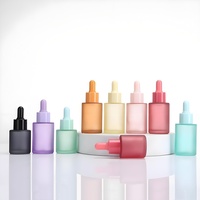 WOGU Flacon compte-gouttes 30 ml pour huile corporelle, 1 oz, pour huiles essentielles, sérum, emballage cosmétique, flacons en verre dépoli rose plat avec compte-gouttes