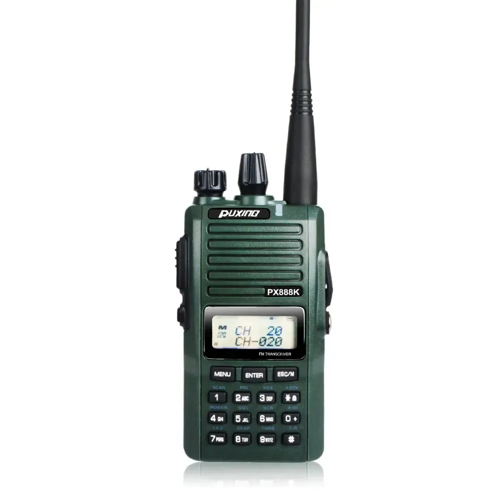녹색 PuXing 888K 양방향 라디오 PX-888K 듀얼 밴드 VHF 136-174MHz UHF 400-480MHz 128CH 5W 스크램블러 복스 FM 워키토키