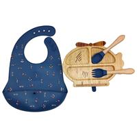 Ensemble de vaisselle pour enfants en bambou de qualité alimentaire, bol à ventouse en silicone, assiette d'alimentation, logo personnalisé, kit de repas pour bébé