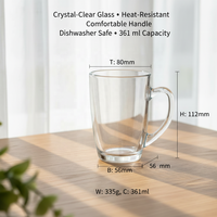 Tasses à thé en verre de style nordique personnalisées en gros avec poignée, capacité de 361 ml, compatibles lave-vaisselle et transparentes, pour la maison, les mariages et les fêtes