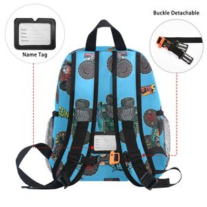 New Arrival Cartoon Monster Truck <b>Backpack</b> for Boys 12in Polyester Softback with Zipper Pockets Daypack for Kids girls boys - Product Image 4