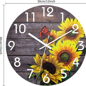 <span class=keywords><strong>Horloge</strong></span> <span class=keywords><strong>murale</strong></span> analogique à quartz à motif tournesol, chiffres noirs, corps en cristal, plaque de 15 mm d'épaisseur, ensemble de trois pièces pour un style moderne - Product Image 2