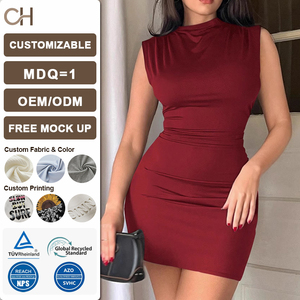 Abito Corto <span class=keywords><strong>Elegante</strong></span> da Donna Primavera Estate 2026, Senza Maniche, Tinta Unita, Eco-Friendly, in <span class=keywords><strong>Maglia</strong></span> Altamente Elastica, Avvolgente sui Fianchi - Product Image 1