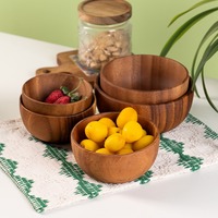 Moderne Stijl Acacia Houten Serveerschaal Duurzaam Voedsel Container Met Afgerond Ontwerp Voor Fruitsalade Opslag Decoratieve Kommen