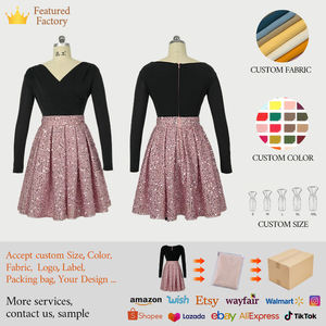 ZYHT 65196 özel moda payetli siyah pembe Patchwork a Line Mini zarif kokteyl kısa akşam resmi elbise kadınlar için - Product Image 5