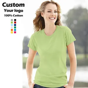 Wholesale blank plain 100% cotton graphic crew neck women's t shirt custom printing digital logo Printed girls' t-shirts