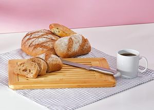 Tabla para cortar pan grande de bambú natural Premium con bandeja para <span class=keywords><strong>migas</strong></span>, bandeja para servir pan para Cocina - Product Image 6