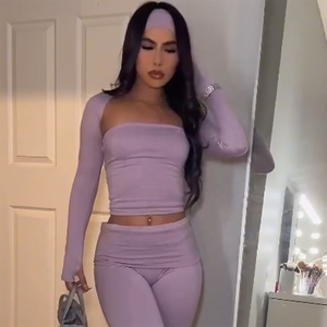 Abiti da Club firmati <span class=keywords><strong>donna</strong></span> personalizzati Streetwear a maniche lunghe <span class=keywords><strong>pantaloni</strong></span> a svasato Top <span class=keywords><strong>pantaloni</strong></span> svasati da casa 2 <span class=keywords><strong>3</strong></span> <span class=keywords><strong>4</strong></span> set da <span class=keywords><strong>donna</strong></span> - Product Image 6