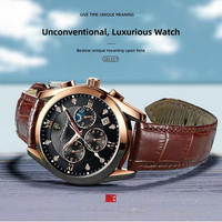 Montre à quartz pour homme POEDAGAR 829 en or rose, bracelet en cuir, étanche, calendrier lumineux, cadran noir, montre sport