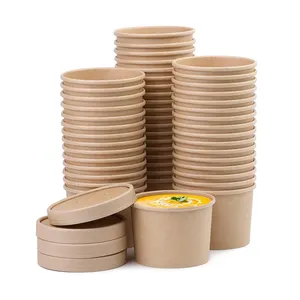 Paper Soup Cups Paper Ice Cream Container Paper Frozen Yogurt Cup Disposable Food Beverage Packaging Single Wall 1-6colors