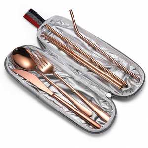 Camping Tableware Reusable Stainless Steel Travel Cutlery Straw Set With Case - Product Image 2