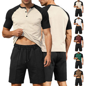 Conjunto de Camiseta de Manga Corta Raglán para Hombre, Color Caqui y Negro, Informal, Deportivo, de Dos Piezas, Tejido, para Verano - Product Image 3