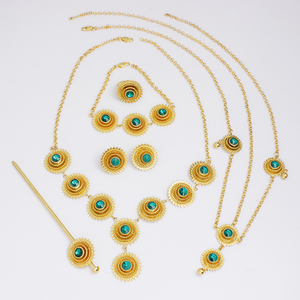 Ensemble de bijoux en plaqué or 18 carats de style vintage africain, pierre de zircon, cadeau de mariage, <span class=keywords><strong>tenue</strong></span> de fête haute couture pour les occasions spéciales - Product Image 6