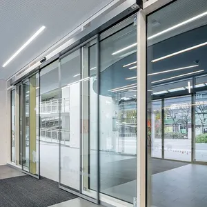 Puertas de entrada correderas de metal de aluminio templado esmerilado con ácido grabado, privacidad, vidrio sin marco para oficina, partición interior