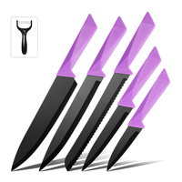Ensemble de 6 couteaux antiadhésifs noirs 3CR13 PP poignée 8 "Chef 8" trancheuse 8 "pain 5" utilitaire 3.5 "éplucheur de fruits en céramique