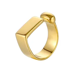 MICCI Wholesale 18K Gold RIng Square Design Stainless Steel Opening Exclamation Mark Popular Finger Ring For Woman