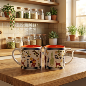 Classic Ceramic Coffee Mugs Floral Deer Pattern Red Interior Durable <b>Tea</b> Drinking <b>Set</b> - Product Image 3