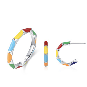 925 Sterling Silver Colorful Vintage Enamel Earrings and <b>Rings</b> for <b>Women</b>, Simple, Elegant, and Versatile for Evening <b>Sets</b> - Product Image 2