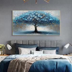 <span class=keywords><strong>Cuadro</strong></span> Decorativo <span class=keywords><strong>de</strong></span> Pared con Árbol <span class=keywords><strong>de</strong></span> <span class=keywords><strong>la</strong></span> <span class=keywords><strong>Vida</strong></span>, Pintura al Óleo Abstracta Texturizada Hecha a Mano, Pintura en Lienzo con Flores Azules para Decoración <span class=keywords><strong>de</strong></span> Sala <span class=keywords><strong>de</strong></span> Estar - Product Image 4