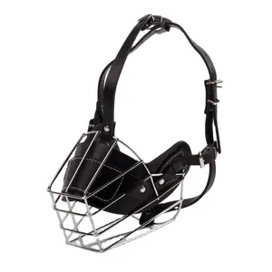 Newly Style Iron Dog Muzzle Wire Basket Adjustable Leather Straps Pet Metal Muzzles