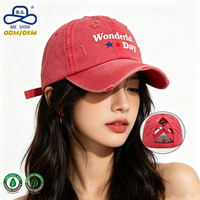 OEM Professionelle Hutfabrik Distressed Baseballkappe mit Pferdeschwanzloch für Damen, Lässige Outdoor-Kappe mit Individueller Stickerei-Logo