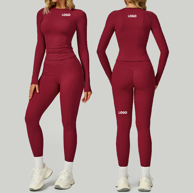 Women Tracksuits for Winter Round Neck Waist Long Sleeve T-shirt Solid Color Breathable High Waist Yoga Tights Women's Yoga Sets
