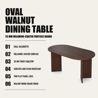 Table à manger ovale élégante en noyer 200 x 90 cm, design extensible, panneau de particules mélaminé 25 mm, mobilier de salle à manger moderne