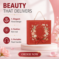 Boîte à cadeaux carrée portable Shaher Premium ornée de perles, avec fenêtre, imprimé floral élégant, style sac à main, doublure en carton, commande personnalisée