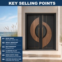 Porte d'entrée extérieure en aluminium résistante aux chocs et aux intempéries, à grain de bois, pour maison de bord de mer, villa, résidence moderne