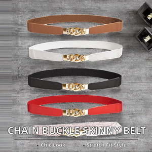 Alloy <b>Chain</b> Buckle Ladies Skinny Stretch Cinch Waist <b>Belt</b> Black Elastic Corset <b>for</b> Women <b>Dress</b> 2cm Width 60cm Length - Product Image 2