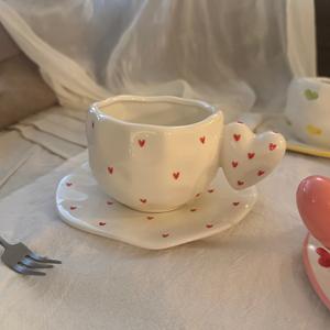Juego de Taza y Platillo de Porcelana Pequeño Estilo Francés, Diseño Irregular Hecho a Mano, Patrón de Corazón, Ecológico, Reutilizable, para el <span class=keywords><strong>Té</strong></span> de la Tarde - Product Image 2