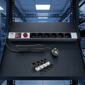 Amp Connect 19 1U อุปกรณ์จ่ายไฟแบบสวิตช์สำหรับติดตั้งในตู้แร็คสำหรับอุตสาหกรรม 6 ช่องเสียบแบบ Schuko พร้อมมิเตอร์วัดโวลต์และแอมป์ 16A 250VAC - Product Image 2