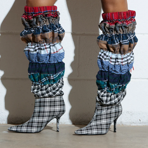 Özel streç sivri burun Mulit Boxer bayan diz yüksek topuk çizmeler - Product Image 3