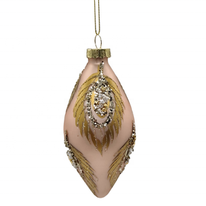 Luxe gepersonaliseerde kerstversieringen, champagnekleurige glazen kerstballen met kralen voor feestelijke decoratie - Product Image 4