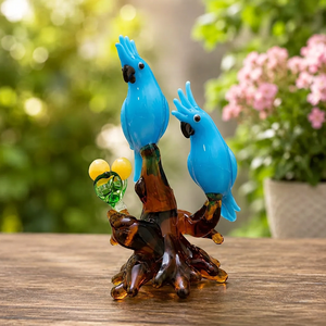 รูปปั้นไก่แก้วเป่ามือ งานประติมากรรมสัตว์ ของตกแต่งศิลปะ สีน้ำตาล ม่วง เขียว เหลือง ทำด้วยมือ - Product Image 6