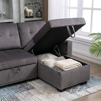 Canapé-lit sectionnel multifonctionnel en forme de L avec rangement - Canapé-lit moderne en tissu avec lit escamotable