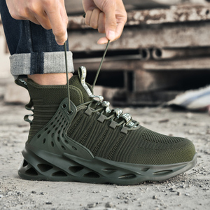 Bottes de travail d'été pour hommes à tige tricotée indestructible, chaussures de sécurité respirantes anti-perforation avec embout en acier, idéales pour l'extérieur au printemps - Product Image 3