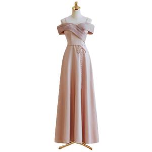 Pink Halter Neck Satin Bridesmaid Dress Sheath Silhouette Natural Waist Wedding Gown Plus Size Evening Dress - Product Image 5