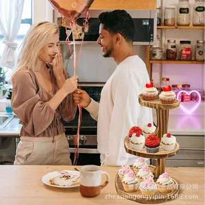 Wooden Heart-Shaped Cupcake Stand 3-Tier Valentine's Day Dessert Display Rack Birthday Party <b>Cake</b> <b>Decorating</b> <b>Supplies</b> - Product Image 4