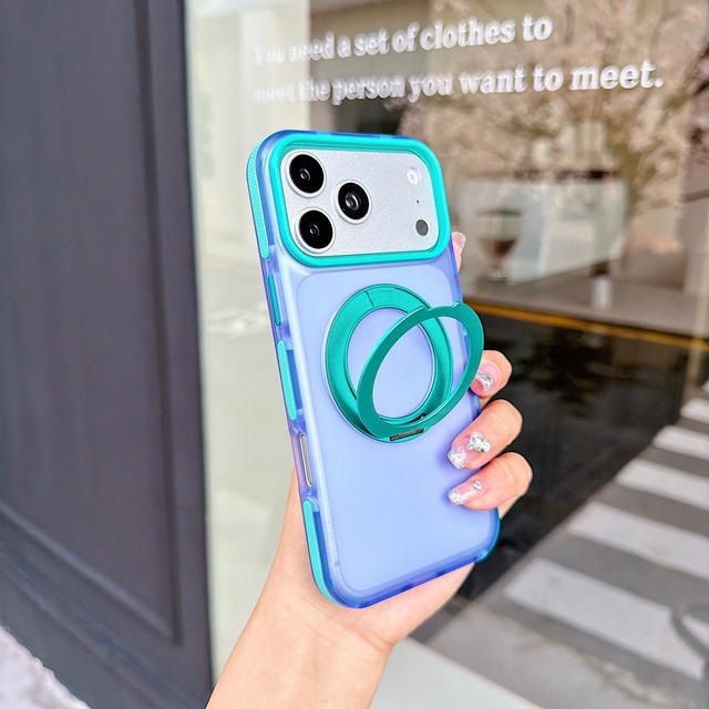 Wholesale Candy Color Translucent Magnetic Phone Case 360 Rotating Ring Kickstand Slim Shockproof Cover for iPhone 16 17 Pro Max