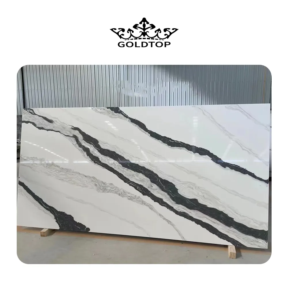 GOLDTOP OEM/ODM के लिए Quarzo 5008 पांडा सफेद Calacata क्वार्टज पत्थर की पटिया रसोई आपा शीर्ष countertops